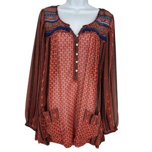 Free People Women’s Feather In The Wind Sheer Print Beaded Tunic Size M